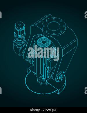 Illustrazione vettoriale stilizzata del modello della testa di sega CNC Illustrazione Vettoriale