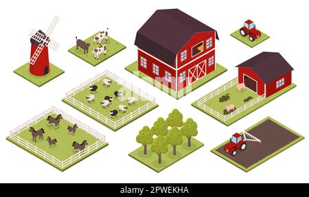 Set di farm isometrici Illustrazione Vettoriale