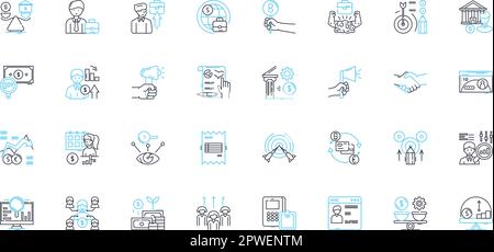 Set di icone lineari per la pianificazione strategica. Previsione, analisi, definizione degli obiettivi, visione, esecuzione, Allocazione delle risorse, vettore di linea di prioritizzazione e. Illustrazione Vettoriale