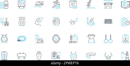 Set di icone lineari per la salute e l'armonia. Benessere, equilibrio, serenità, vitalità, serenità, Allineamento, vettore di linea di correzione e segnali concettuali. Gioia, Rinnovamento Illustrazione Vettoriale