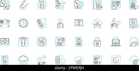 Set di icone lineari di dati riservati. Privacy, crittografia, sicurezza, accesso, sensibile, Protezione, linee vettoriali nascoste e segnali concettuali. Limitato Illustrazione Vettoriale