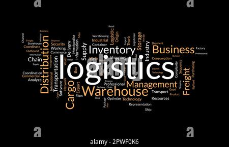 Concetto di base di Word cloud per la logistica. Trasporto, catena di distribuzione di spedizione dell'industria del carico di esportazione. illustrazione vettoriale. Illustrazione Vettoriale