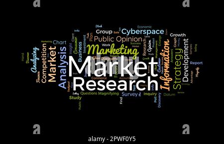 Concetto di base di Word cloud per la ricerca di mercato. Analisi della strategia aziendale per la statistica del grafico finanziario dello sviluppo. illustrazione vettoriale. Illustrazione Vettoriale