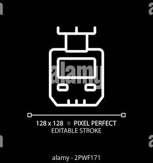 Icona lineare bianca perfetta pixel a coda monorotaia sospesa per temi scuri Illustrazione Vettoriale