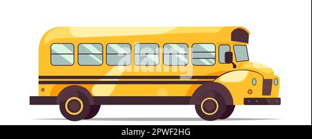 Bus scolastico con stile cartoon. Illustrazione vettoriale a colori piatti e pieni. Illustrazione Vettoriale