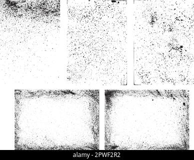 Collezione di texture in formato A4, veri tratti fatti a mano, veri schizzi di vernice. Set di tratti vettoriali di colore nero con vernice spray Illustrazione Vettoriale