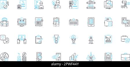 Set di icone lineari per la gestione delle risorse. Investimenti, portafoglio, diversificazione, titoli, finanziario, Rischio, vettore di linea di analisi e segnali concettuali Illustrazione Vettoriale