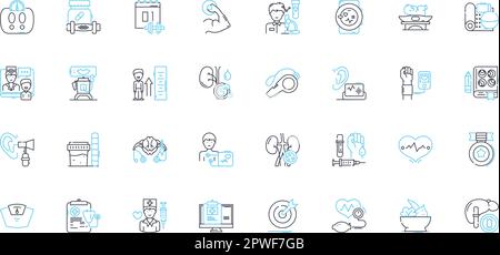 Icone lineari per il benessere. Felicità, salute, pace, consapevolezza, equilibrio, Serenità, calma, linee vettoriali e segnali concettuali. Gratitudine, ottimismo Illustrazione Vettoriale