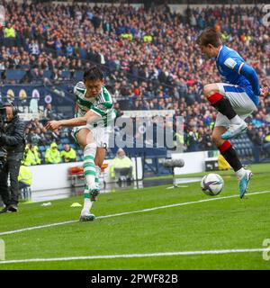 Glasgow, Regno Unito. 30th Apr, 2023. La seconda semifinale della Coppa scozzese si è svolta ad Hampden Park, Glasgow, Scozia, Regno Unito, tra Rangers e Celtic. Celtic ha vinto, 0 - 1, con il gol segnato da Jota, (Neves Filipe) Celtic numero 17, in 42 minuti. Celtic ora passare alla finale per giocare contro Inverness Caledonian Thistle. Credit: Findlay/Alamy Live News Foto Stock