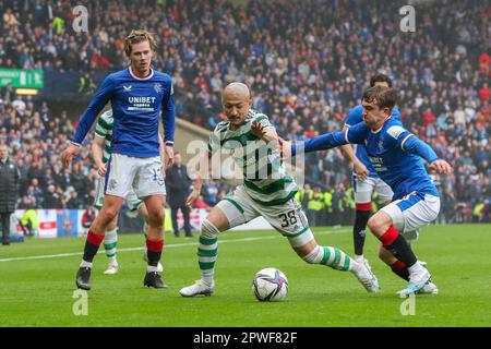 Glasgow, Regno Unito. 30th Apr, 2023. La seconda semifinale della Coppa scozzese si è svolta ad Hampden Park, Glasgow, Scozia, Regno Unito, tra Rangers e Celtic. Celtic ha vinto, 0 - 1, con il gol segnato da Jota, (Neves Filipe) Celtic numero 17, in 42 minuti. Celtic ora passare alla finale per giocare contro Inverness Caledonian Thistle. Credit: Findlay/Alamy Live News Foto Stock