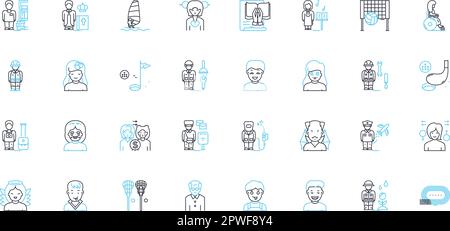 Set di icone lineari per il mentoring della carriera. Guida, sviluppo, istruendo, miglioramento, progresso, Segni di avanzamento, vettore di linea di direzione e di concetto Illustrazione Vettoriale