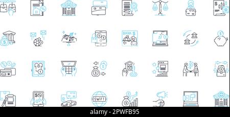 Set di icone lineari per fondi di ricchezza. Investimenti, diversificazione, capitale, gestione, crescita, Ritorni, vettore di linea di portafogli e segni di concetto. Equità Illustrazione Vettoriale