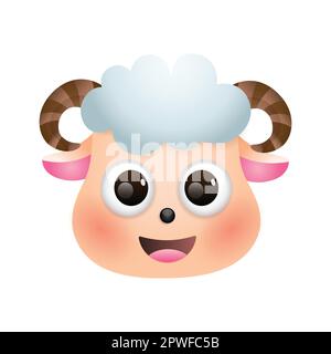 Illustrazione del vettore del cartone animato della faccia della pecora isolata. Carino animale fattoria emoji. Illustrazione Vettoriale