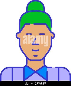 Hippster uomo con BUN. Grassetto colore stile cartone animato icona minimalistica semplicistica per il marketing e il branding Illustrazione Vettoriale