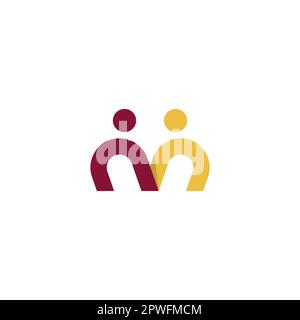 Logo lettera M. Creative Purple Orange collega persone. Illustrazione del logo vettoriale. Illustrazione Vettoriale