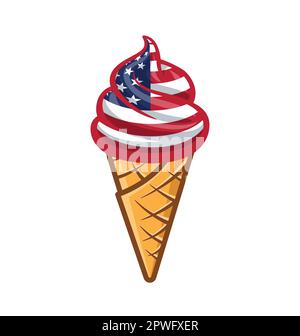 semplice divertente cartoon soft serve usa flag icecream in cialda cono isolato su sfondo bianco vettore Illustrazione Vettoriale