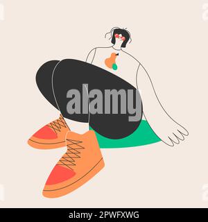 Cute persona su sfondo isolato con grandi sneakers e glasses.spropositato corpo con grande scarpa.Vector stampa, design Illustrazione Vettoriale