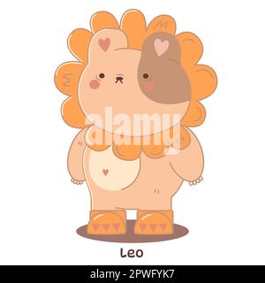 Carino segno Leo dello zodiaco, orso zodiaco, segno astrologico.Orso oroscopo.Zodiaco di animali domestici.isolato su una schiena bianca Illustrazione Vettoriale