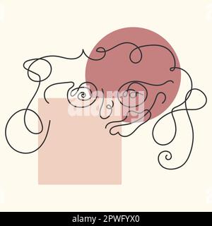 Volto umano di una linea.ritratto continuo minimalista con geometric.Vector per poster,t-shirt,biglietti,posts.Vector piatto Illustrazione Vettoriale