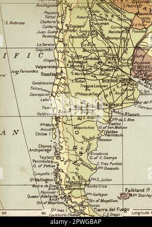 Una mappa color seppia vintage dell'Argentina. Foto Stock