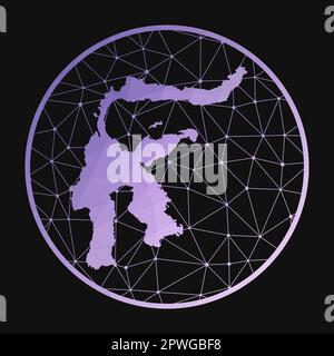 Icona Sulawesi. Mappa poligonale vettoriale dell'isola. Icona Sulawesi in stile geometrico. La mappa dell'isola con basso polygradient viola su sfondo scuro. Illustrazione Vettoriale