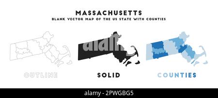 Mappa del Massachusetts. Borders of Massachusetts per la vostra infografica. Forma dello stato US vettoriale. Illustrazione vettoriale. Illustrazione Vettoriale