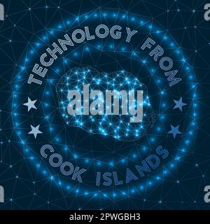 Tecnologia dalle Isole Cook. Distintivo geometrico futuristico dell'isola. Concetto tecnologico. Logo Round Cook Islands. Illustrazione vettoriale. Illustrazione Vettoriale