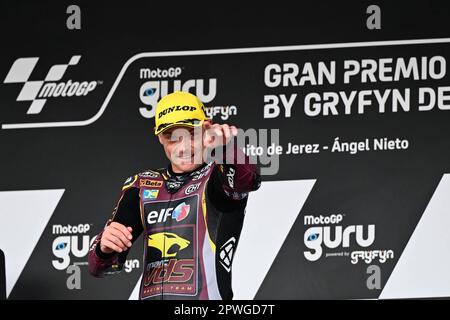 Jerez, Spagna. 30th Apr, 2023. Gare del Guru della MotoGP di Gryfyn Gran Premio di Spagna al circuito Jerez Angel Nieto, Jerez, Cadice, 30 aprile 2023 in foto: Moto2 Sam Lowes Carreras del Gran Premio Guru di Gryfyn de MotoGP de España en el circuito de Jerez Angel Nieto, Jerez, Cadiz, 30 de Abril de 2023 POOL/ MotoGP.com/Cordon le immagini della stampa saranno solo per uso editoriale. Credito obbligatorio: © motogp.com Credit: CORDON PRESS/Alamy Live News Foto Stock