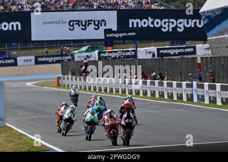 Jerez, Spagna. 30th Apr, 2023. Gare del Guru della MotoGP di Gryfyn Gran Premio di Spagna al circuito Jerez Angel Nieto, Jerez, Cadice, 30 aprile 2023 in foto: Moto3 gara Carreras del Gran Premio Guru by Gryfyn de MotoGP de España en el circuito de Jerez Angel Nieto, Jerez, Cadice, 30 de Abril de 2023 POOL/ MotoGP.com/Cordon Stampa le immagini saranno solo per uso editoriale. Credito obbligatorio: © motogp.com Credit: CORDON PRESS/Alamy Live News Foto Stock