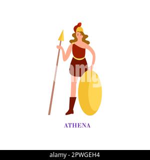 Illustrazione dei cartoni animati dell'antica dea greca Athena Illustrazione Vettoriale