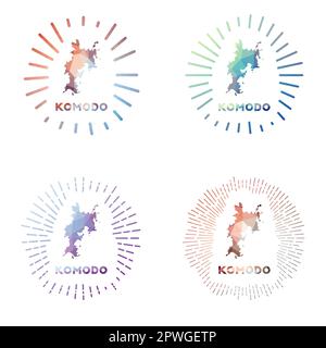 Set solare Komodo basso in poli. Logo dell'isola in stile poligonale geometrico. Illustrazione vettoriale. Illustrazione Vettoriale