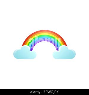 Carino arco arcobaleno con adesivo nuvole Illustrazione Vettoriale