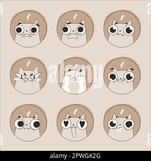 Set emoji di vari carini cartoni animati gatti piano segni isolati. Kitten emozione. Illustrazione vettoriale Illustrazione Vettoriale