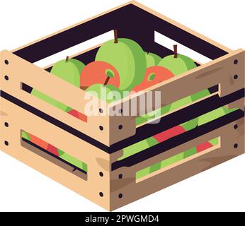 Mele fresche biologiche in gabbia di legno Illustrazione Vettoriale