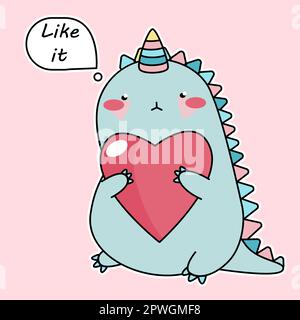 DinoCorn,dinosauro unicorno.carino cartone animato drago.Dinosauro unicorno adesivo LIKE IT.Unicorno o dinosauro disegnato a mano vettore Illustrazione Vettoriale
