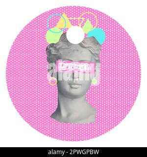 Scultura astratta ritratto donna. Un volto moderno e luminoso con un elemento contemporaneo.Design modello.piatto vettoriale Illustrazione Vettoriale