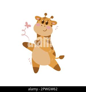 Adorabile giraffa cartoon personaggio danzante illustrazione vettore Illustrazione Vettoriale