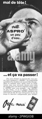 Aspro Clear Pain Relief Aspirin 24, annuncio stampato in francese solubile, 1965 Foto Stock