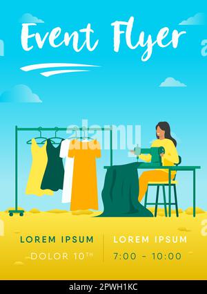 Donna cucire nuovo abito su macchina per cucire Illustrazione Vettoriale