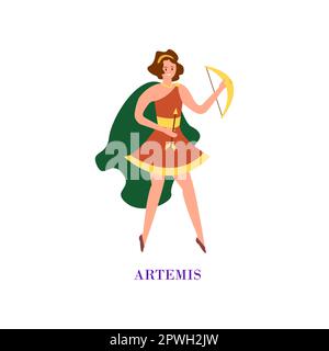 Illustrazione dei cartoni animati dell'antica dea greca Artemis Illustrazione Vettoriale