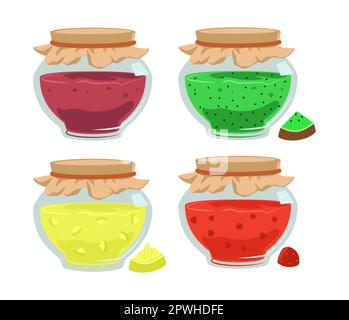 Marmellata o marmellata in vasetti di vetro set di illustrazioni vettoriali Illustrazione Vettoriale