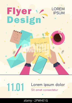 Mani di lettera di scrittura del carattere alla scrivania con i fogli Illustrazione Vettoriale