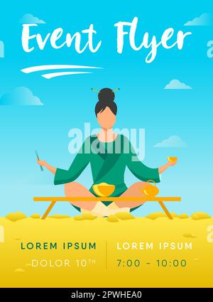 Donna cinese seduta a tavolino e mangiare Illustrazione Vettoriale