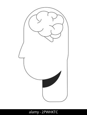 Cervello all'interno minimalistico concetto vettoriale bianco nero linea piatta testa umana Illustrazione Vettoriale