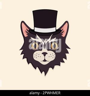 Carino gatto testa nera con cappello illustrazione cartone animato Illustrazione Vettoriale