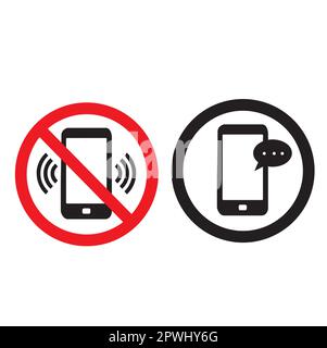Segno di restrizione per l'uso del telefono cellulare. Permesso di inviare un messaggio di testo su sfondo bianco con spazio per la copia Illustrazione Vettoriale