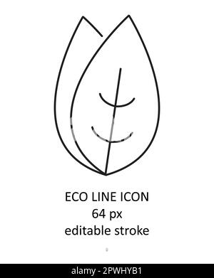 Linea ECO, vettore icona lamella. Ramo con foglia. Elementi contemporanei della linea botanica. icona 64 pixel perfect. Illustrazione Vettoriale