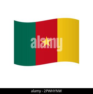 Bandiera Camerun - icona vettoriale semplice e ondulata con ombreggiatura. Illustrazione Vettoriale