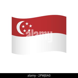 Singapore flag - icona vettoriale semplice e ondulata con ombreggiatura. Illustrazione Vettoriale