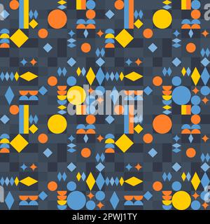 Modello in stile bauhaus di metà secolo. Ripetizione astratta geometrica senza giunture. Disegno vettoriale di forme geometriche. Illustrazione Vettoriale